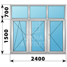 Трехстворчатое алюминиевое окно с глухой фрамугой 2400×2200 ПО-П-П ОА-51482