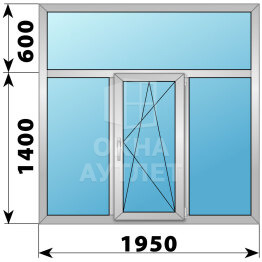 Трехстворчатое деревянно-алюминиевое окно с глухой фрамугой 1950×2000 Г-ПО-Г ОА-48279