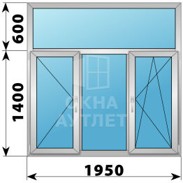 Трехстворчатое деревянно-алюминиевое окно с глухой фрамугой 1950×2000 П-Г-ПО ОА-48438