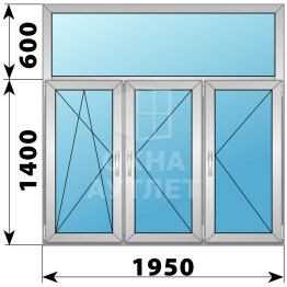Трехстворчатое деревянно-алюминиевое окно с глухой фрамугой 1950×2000 ПО-П-П ОА-48576