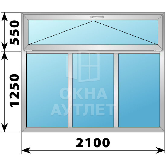 Трехстворчатое деревянно-алюминиевое окно с откидной фрамугой 2100×1800 Г-Г-Г ОА-51194