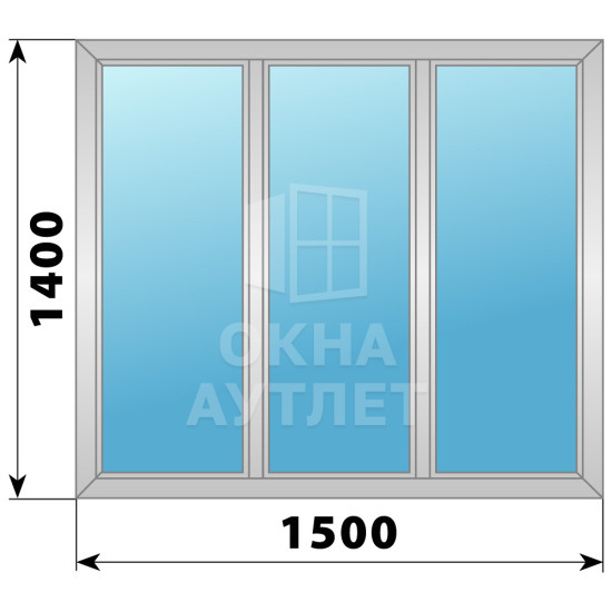 Трехстворчатое глухое алюминиевое окно Г-Г-Г 1500×1400 ОА-34065