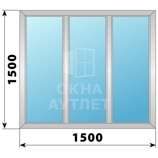 Трехстворчатое глухое алюминиевое окно Г-Г-Г 1500×1500 ОА-34089