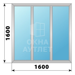 Трехстворчатое глухое алюминиевое окно Г-Г-Г 1600×1600 ОА-34113