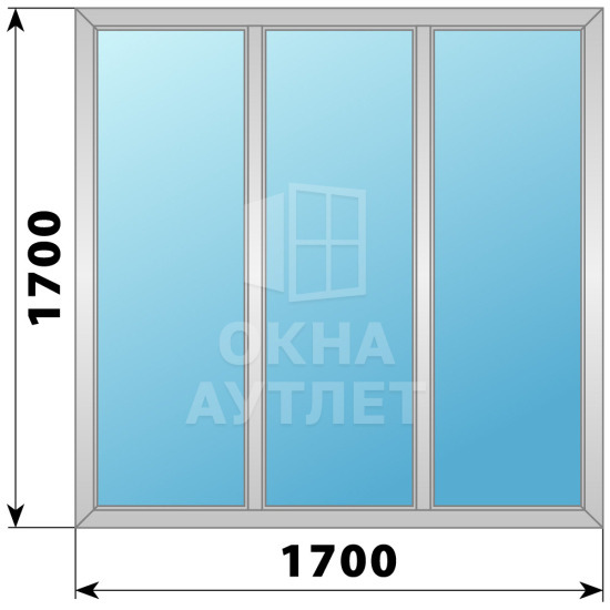 Трехстворчатое глухое алюминиевое окно Г-Г-Г 1700×1700 ОА-34148