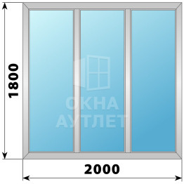 Трехстворчатое глухое алюминиевое окно Г-Г-Г 2000×1800 ОА-34217
