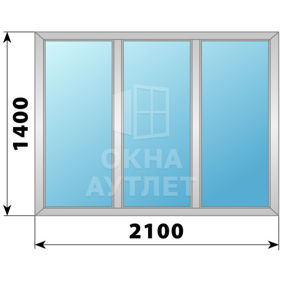 Трехстворчатое глухое алюминиевое окно Г-Г-Г 2100×1400 ОА-34140