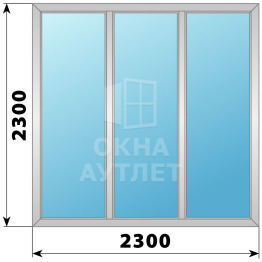 Трехстворчатое глухое алюминиевое окно Г-Г-Г 2300×2300 ОА-34340
