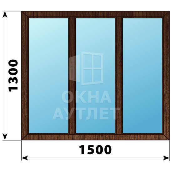 Трехстворчатое глухое деревянное окно из дуба Г-Г-Г 1500×1300 ОА-36584