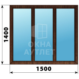 Трехстворчатое глухое деревянное окно из дуба Г-Г-Г 1500×1400 ОА-36737