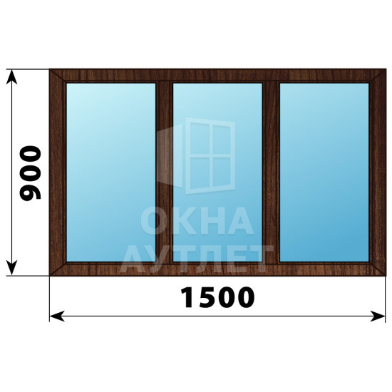 Трехстворчатое глухое деревянное окно из дуба Г-Г-Г 1500×900 ОА-35807