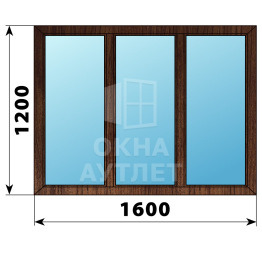 Трехстворчатое глухое деревянное окно из дуба Г-Г-Г 1600×1200 ОА-36542