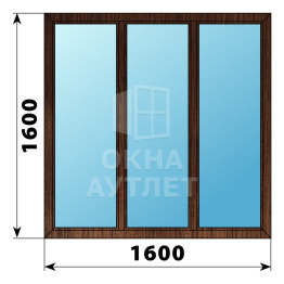Трехстворчатое глухое деревянное окно из дуба Г-Г-Г 1600×1600 ОА-37115