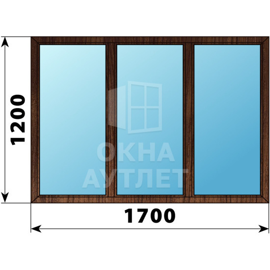 Трехстворчатое глухое деревянное окно из дуба Г-Г-Г 1700×1200 ОА-36662