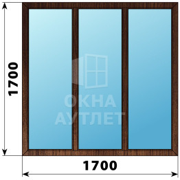 Трехстворчатое глухое деревянное окно из дуба Г-Г-Г 1700×1700 ОА-37325