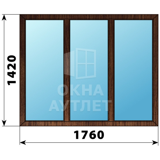 Трехстворчатое глухое деревянное окно из дуба Г-Г-Г 1760×1420 ОА-37085