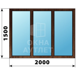 Трехстворчатое глухое деревянное окно из дуба Г-Г-Г 2000×1500 ОА-37394
