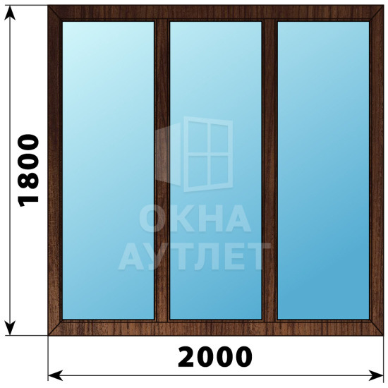 Трехстворчатое глухое деревянное окно из дуба Г-Г-Г 2000×1800 ОА-37640