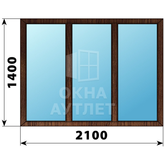 Трехстворчатое глухое деревянное окно из дуба Г-Г-Г 2100×1400 ОА-37358