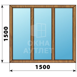 Трехстворчатое глухое деревянное окно из лиственницы Г-Г-Г 1500×1500 ОА-36107