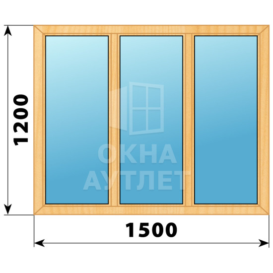 Трехстворчатое глухое деревянное окно из сосны Г-Г-Г 1500×1200 ОА-35168