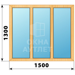 Трехстворчатое глухое деревянное окно из сосны Г-Г-Г 1500×1300 ОА-35276