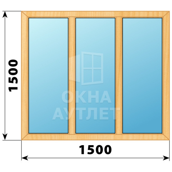 Трехстворчатое глухое деревянное окно из сосны Г-Г-Г 1500×1500 ОА-35483