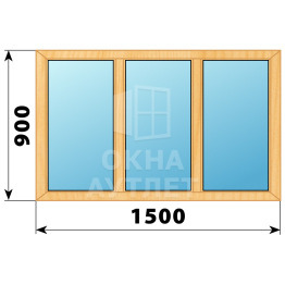 Трехстворчатое глухое деревянное окно из сосны Г-Г-Г 1500×900 ОА-34880