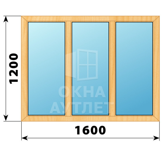 Трехстворчатое глухое деревянное окно из сосны Г-Г-Г 1600×1200 ОА-35252