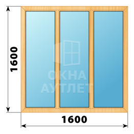 Трехстворчатое глухое деревянное окно из сосны Г-Г-Г 1600×1600 ОА-35714
