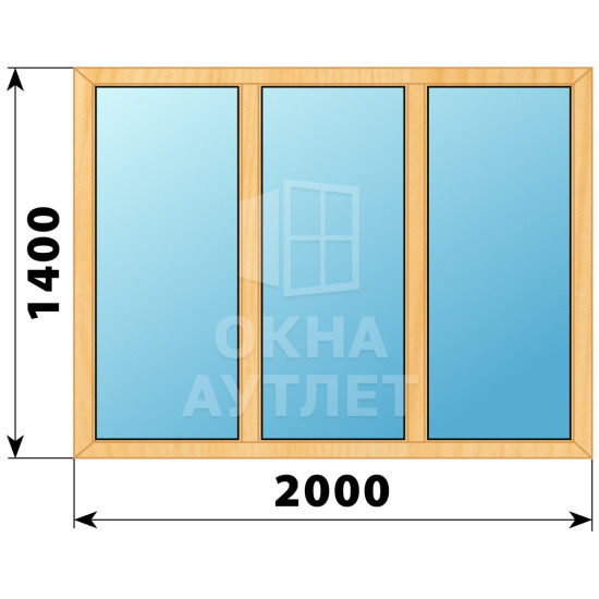 Трехстворчатое глухое деревянное окно из сосны Г-Г-Г 2000×1400 ОА-35894