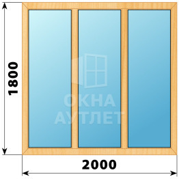 Трехстворчатое глухое деревянное окно из сосны Г-Г-Г 2000×1800 ОА-36428