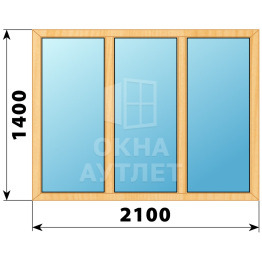 Трехстворчатое глухое деревянное окно из сосны Г-Г-Г 2100×1400 ОА-35969