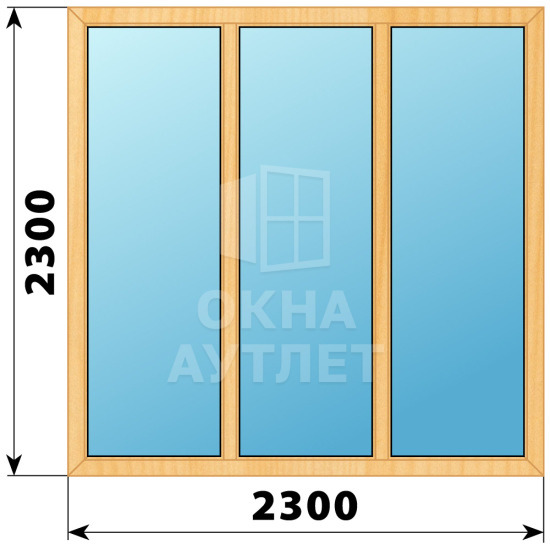 Трехстворчатое глухое деревянное окно из сосны Г-Г-Г 2300×2300 ОА-37178