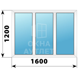 Трехстворчатое глухое пластиковое окно Г-Г-Г 1600×1200 ОА-32538
