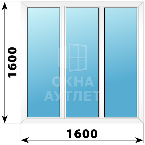 Трехстворчатое глухое пластиковое окно Г-Г-Г 1600×1600 ОА-32784