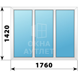 Трехстворчатое глухое пластиковое окно Г-Г-Г 1760×1420 ОА-32757