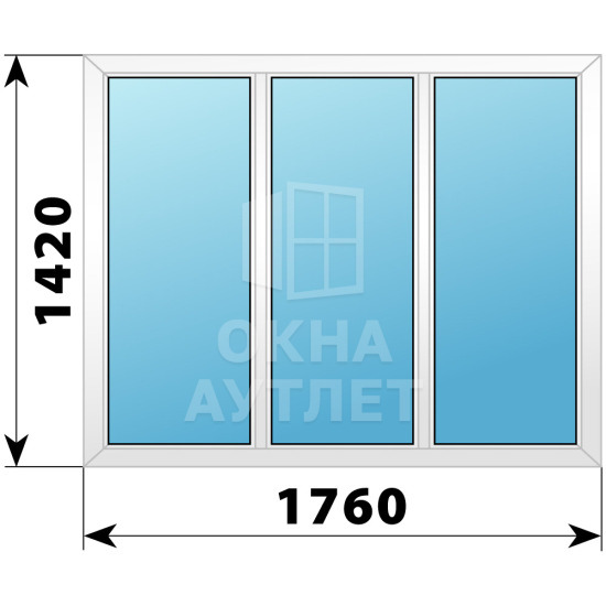 Трехстворчатое глухое пластиковое окно Г-Г-Г 1760×1420 ОА-32757