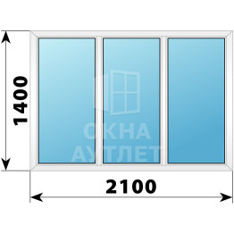 Трехстворчатое глухое пластиковое окно Г-Г-Г 2100×1400 ОА-32910