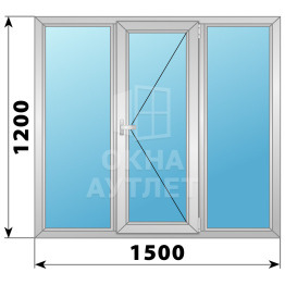 Трехстворчатое поворотное алюминиевое окно Г-П-Г 1500×1200 ОА-34178