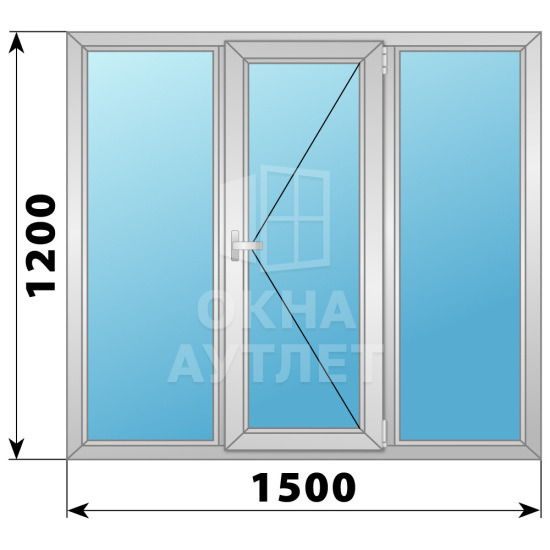 Трехстворчатое поворотное алюминиевое окно Г-П-Г 1500×1200 ОА-34178