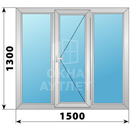 Трехстворчатое поворотное алюминиевое окно Г-П-Г 1500×1300 ОА-34199