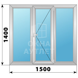 Трехстворчатое поворотное алюминиевое окно Г-П-Г 1500×1400 ОА-34223