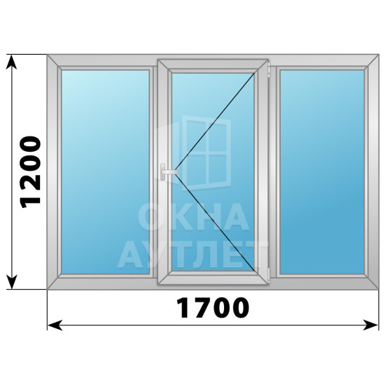 Трехстворчатое поворотное алюминиевое окно Г-П-Г 1700×1200 ОА-34205