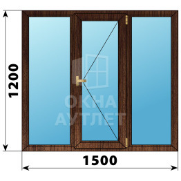 Трехстворчатое деревянное окно из дуба Г-П-Г 1500×1200 ОА-36944