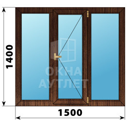 Трехстворчатое деревянное окно из дуба Г-П-Г 1500×1400 ОА-37220