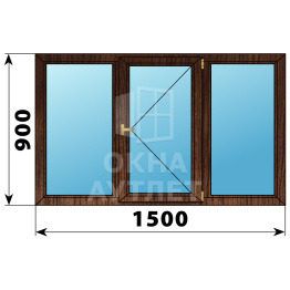 Трехстворчатое деревянное окно из дуба Г-П-Г 1500×900 ОА-36335