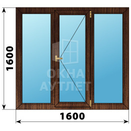 Трехстворчатое деревянное окно из дуба Г-П-Г 1600×1600 ОА-37526