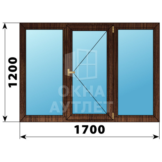 Трехстворчатое деревянное окно из дуба Г-П-Г 1700×1200 ОА-37160