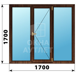 Трехстворчатое деревянное окно из дуба Г-П-Г 1700×1700 ОА-37679